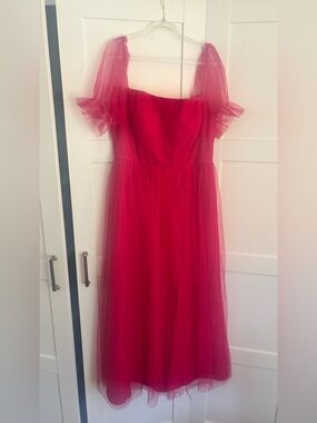 Revelry Maeve Tulle Dress Puff Tulle Sleeves Fuchsia Hot Pink Size 10 NWT